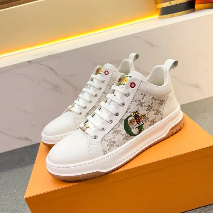 Men's Fall-Winter Genuine Leather Fashion Casual Lace-Up High-Top Sneakers Sports Shoes