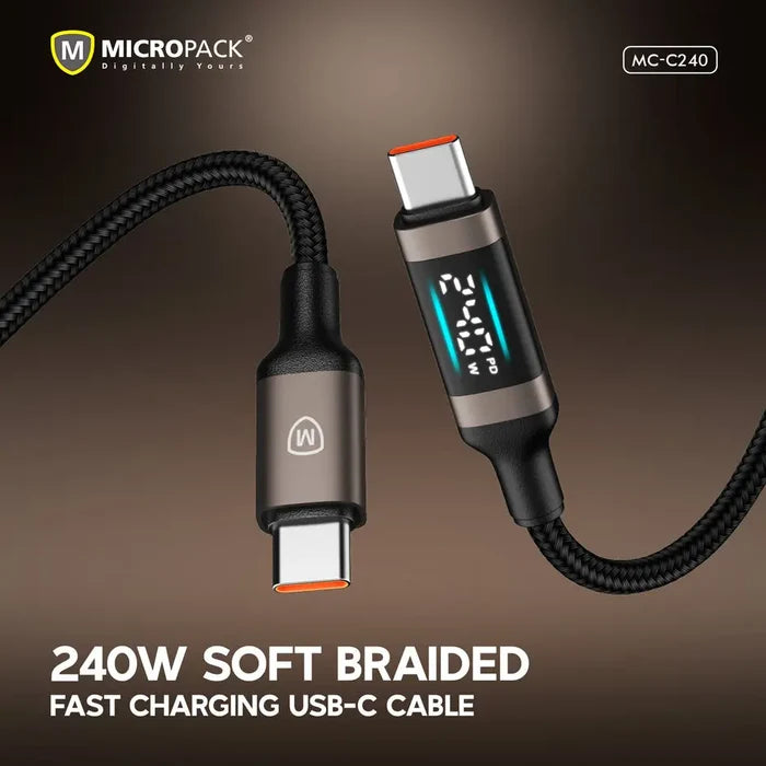 Micropack MC-C240 240W USB-C to USB-C Fast Charging Cable Soft Braided - 2M