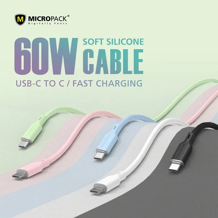 Micropack MC-C60 USB-C to USB-C Soft Silicone Cable - 1.2M - Black