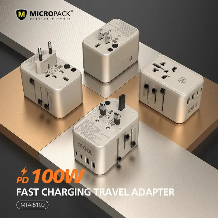 Micropack MTA-5100 100W Worldwide Universal Travel Adapter Fast Charging - Titanium Gold