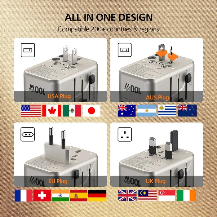 Micropack MTA-5100 100W Worldwide Universal Travel Adapter Fast Charging - Titanium Gold