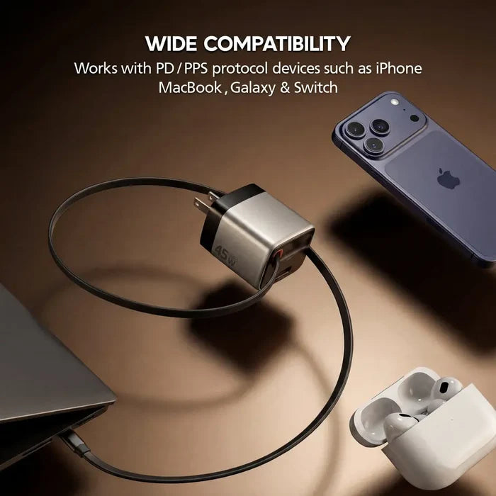 Micropack MWC-245 45W Fast Charging Wall Charger with Retractable Cable