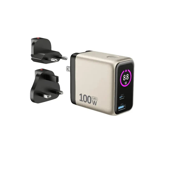 Micropack MWC-3100 100W GaN Fast Charging Wall Charger 4-IN-1 Travel Adapter with LED Display & Retractable Cable