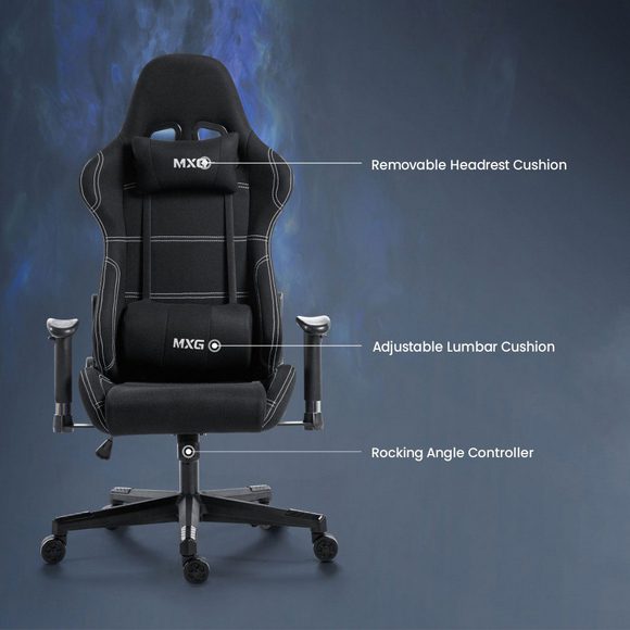 MXG FGC-01 Upholstered Fabric with Headrest and Lumbar Support Gaming Chair - PakByte Computers