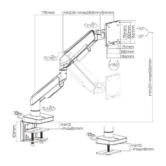 MXG HMA-12R Single Heavy Duty RGB Gaming Monitor Arm - Matte Gray - PakByte Computers