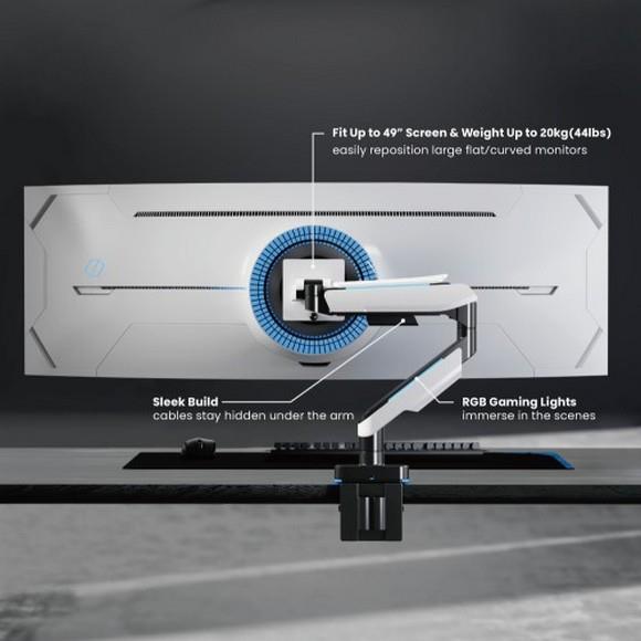 MXG HMA-12R Single Heavy Duty RGB Gaming Monitor Arm - Matte Gray - PakByte Computers