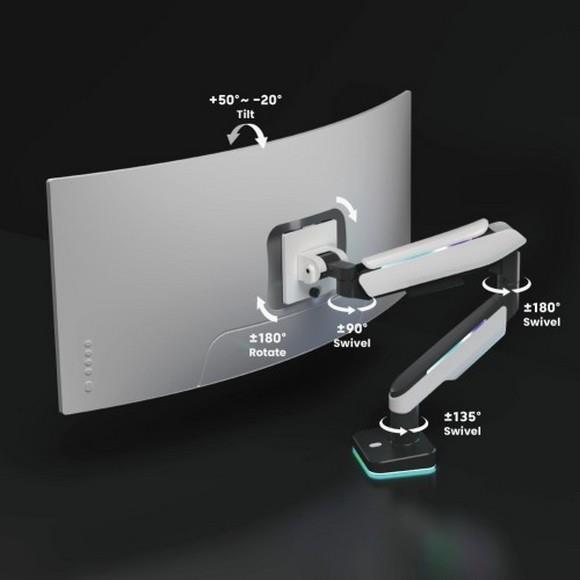 MXG HMA-12R Single Heavy Duty RGB Gaming Monitor Arm - Matte Gray - PakByte Computers