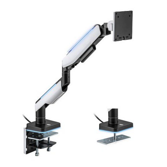 MXG HMA-12R Single Heavy Duty RGB Gaming Monitor Arm - Matte White - PakByte