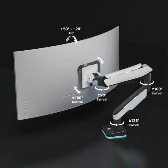 MXG HMA-12R Single Heavy Duty RGB Gaming Monitor Arm - Matte White - PakByte