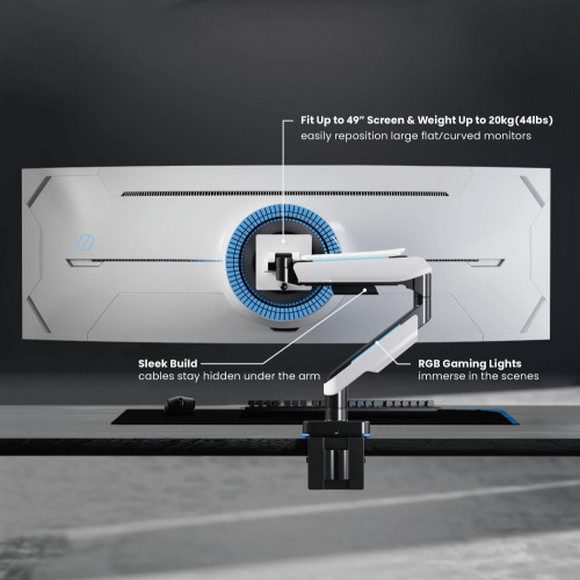 MXG HMA-12R Single Heavy Duty RGB Gaming Monitor Arm - Matte White - PakByte