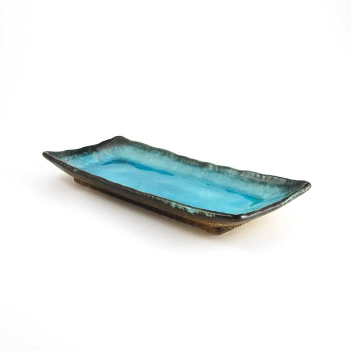 Kiji Stoneware & Ceramics Oblong Turquoise Platter Tableware Japanese Tableware Japanese Food
