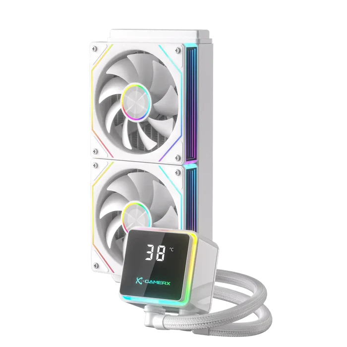 Power Train M240 240mm ARGB AIO Liquid CPU Cooler with LCD Display - White