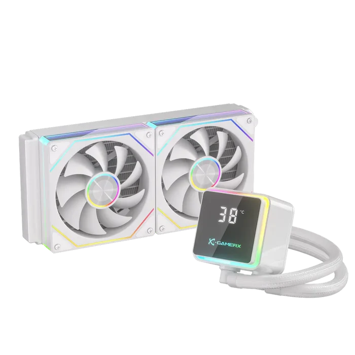 Power Train M240 240mm ARGB AIO Liquid CPU Cooler with LCD Display - White
