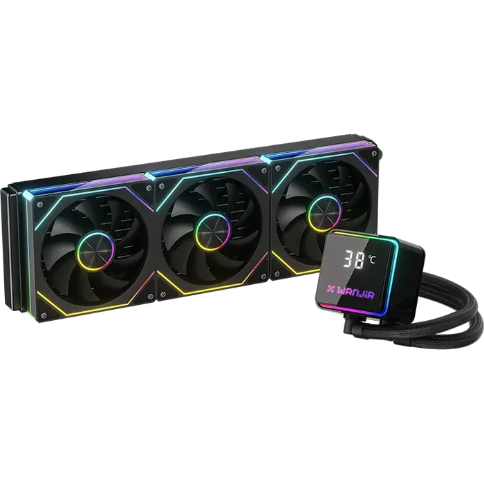 Power Train M360 360mm ARGB AIO Liquid CPU Cooler with LCD Display - Black