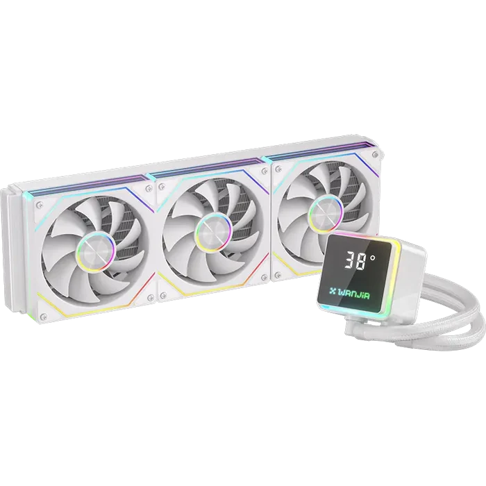 Power Train M360 360mm ARGB AIO Liquid CPU Cooler with LCD Display - White