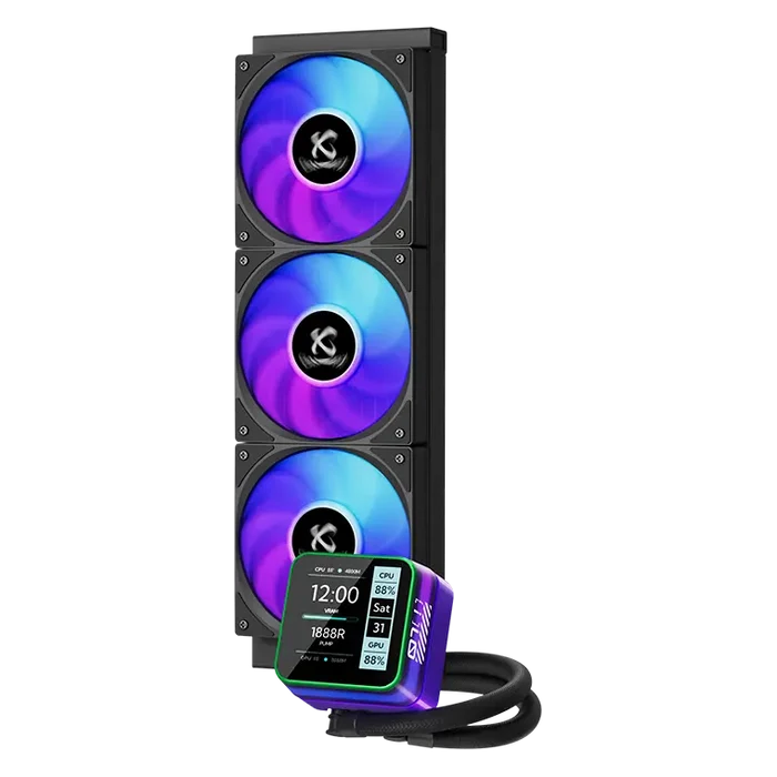 Power Train S360 360mm ARGB AIO Liquid CPU Cooler with 2.8" LCD Screen - Black