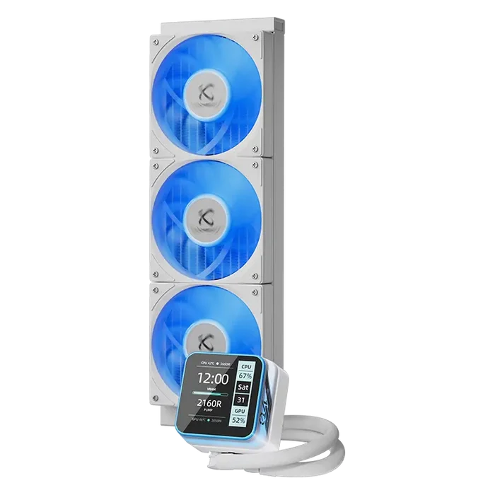 Power Train S360 360mm ARGB AIO Liquid CPU Cooler with 2.8" LCD Screen - White