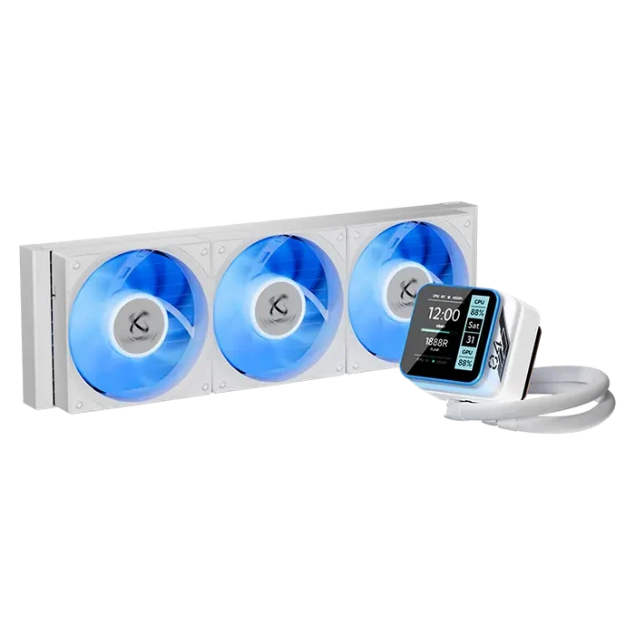 Power Train S360 360mm ARGB AIO Liquid CPU Cooler with 2.8" LCD Screen - White