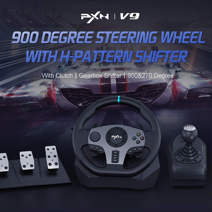 PXN V9 Universal USB Sim Racing Wheel with 3 Pedals and Shifter