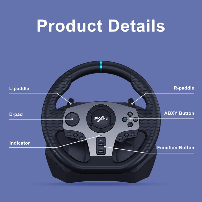 PXN V9 Universal USB Sim Racing Wheel with 3 Pedals and Shifter