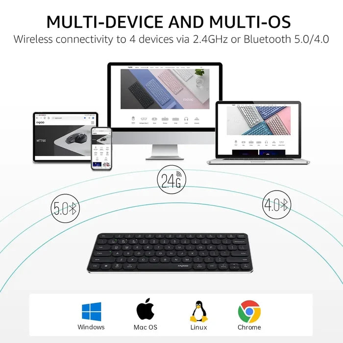 Rapoo E9050L Bluetooth Wireless Multi-Device Keyboard - Dark Grey