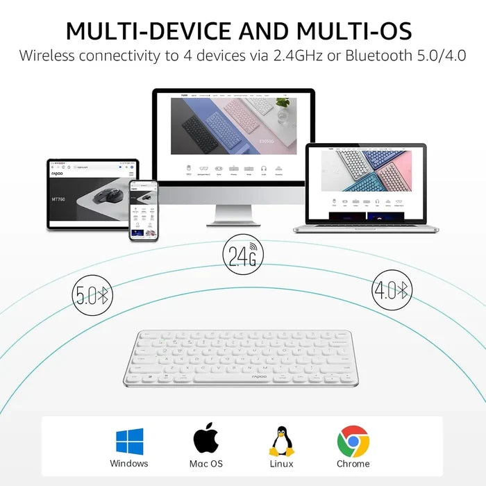 Rapoo E9050L Bluetooth Wireless Multi-Device Keyboard - White