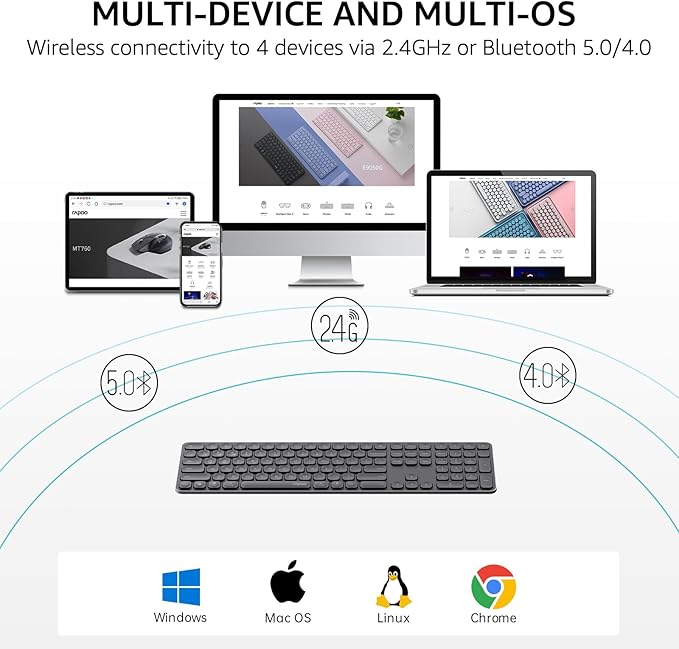 Rapoo E9550L Multi-Device Wireless Keyboard - Black