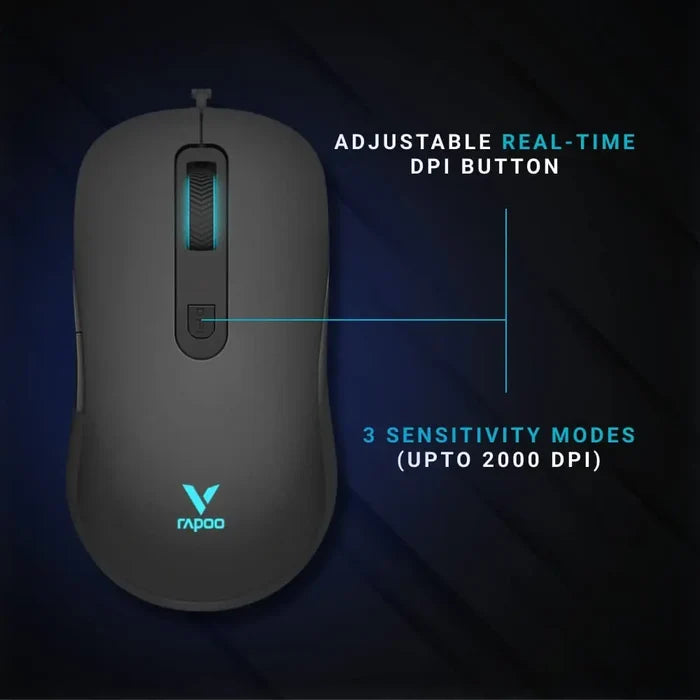 Rapoo V16 RGB Optical Gaming Wired Mouse - Black