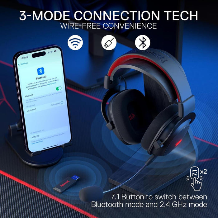 Redragon H510 Zeus Pro 3-Mode RGB  7.1 Surround Sound Wireless Gaming Headset - PakByte Computers