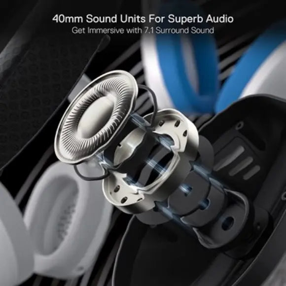 Redragon IRE PRO H848 Bluetooth Wireless Gaming Headset - White & Blue - PakByte Computers