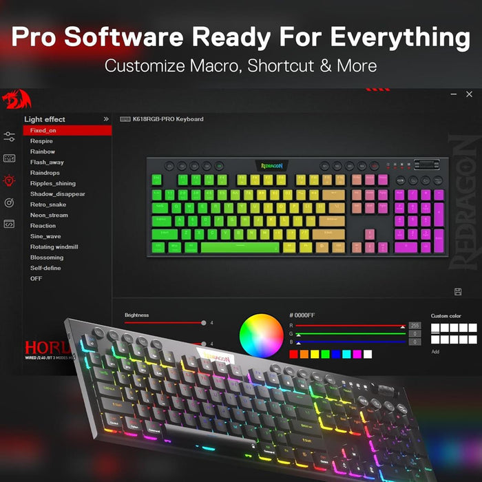 Redragon K618 Horus Pro 3-Mode Wireless RGB Mechanical Keyboard - PakByte Computers