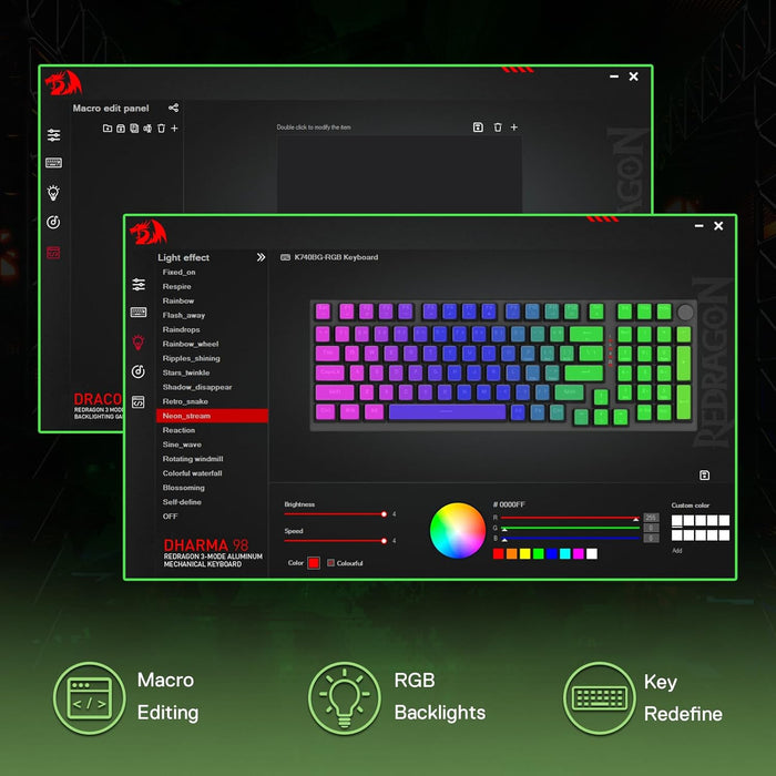 Redragon K740 Wired RGB Gaming Keyboard - Green Blaze - PakByte Computers
