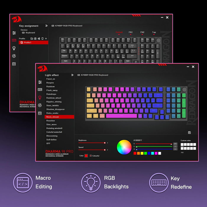 Redragon K740 Wired RGB Gaming Keyboard - Purple Rain - PakByte Computers