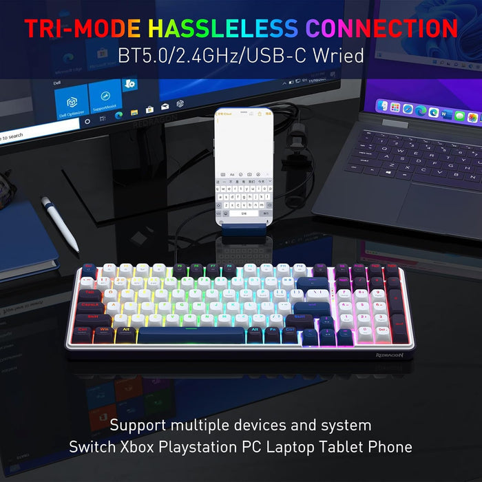 Redragon K744 PRO Wireless Gasket RGB Gaming Keyboard - Cerulean Polar - PakByte Computers