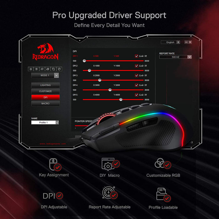 Redragon M612 PREDATOR RGB 8000 DPI Gaming Mouse with Rapid Fire Button - PakByte