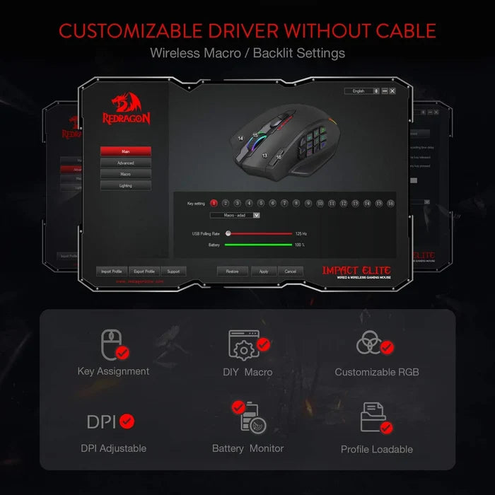 Redragon M913 Impact Elite Wireless Gaming Mouse (Black) - PakByte