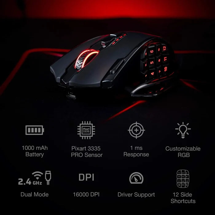 Redragon M913 Impact Elite Wireless Gaming Mouse (Black) - PakByte