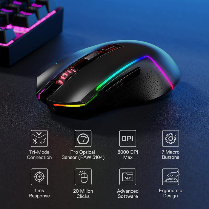 Redragon TRIDENT LITE M693 Wireless Bluetooth RGB Gaming Mouse - PakByte Computers