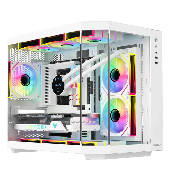 Sama Neview 2771 3x ARGB Fans Pre-Installed M-ATX Computer Case - White - PakByte Computers