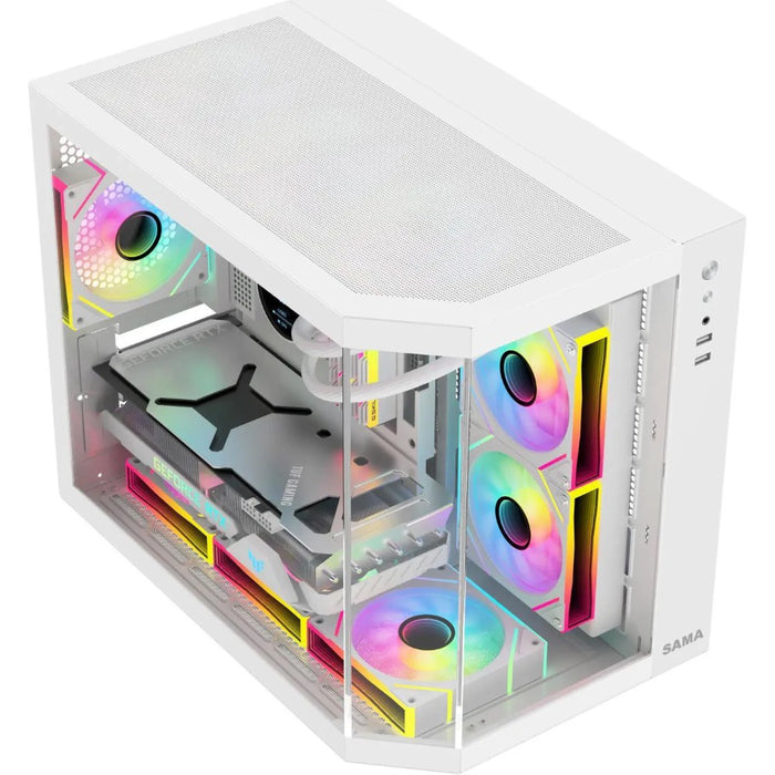 Sama Neview 2771 3x ARGB Fans Pre-Installed M-ATX Computer Case - White - PakByte Computers