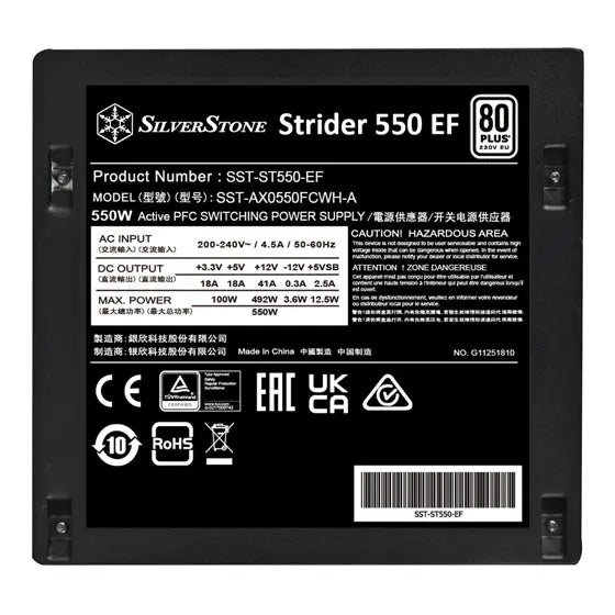 SilverStone Strider 550 EF 80 Plus ATX Power Supply - PakByte Computers