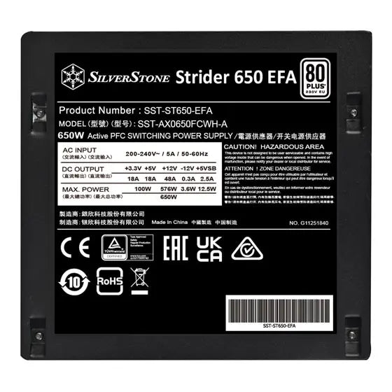 SilverStone Strider 650 EFA 80 PLUS Power Supply - PakByte Computers