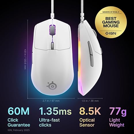 SteelSeries Rival 3 Gen 2 Wired Gaming Mouse - White