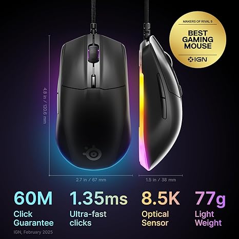 SteelSeries Rival 3 Gen 2 Wired Gaming Mouse -Black