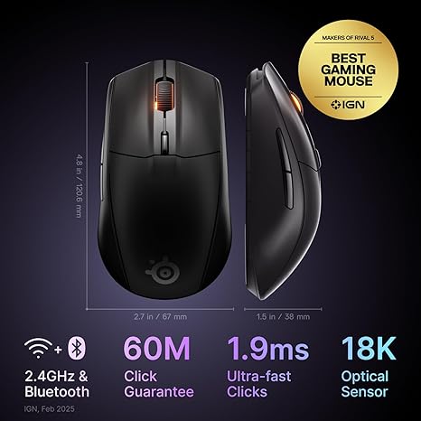 SteelSeries Rival 3 Wireless Gen 2 Gaming Mouse - Black