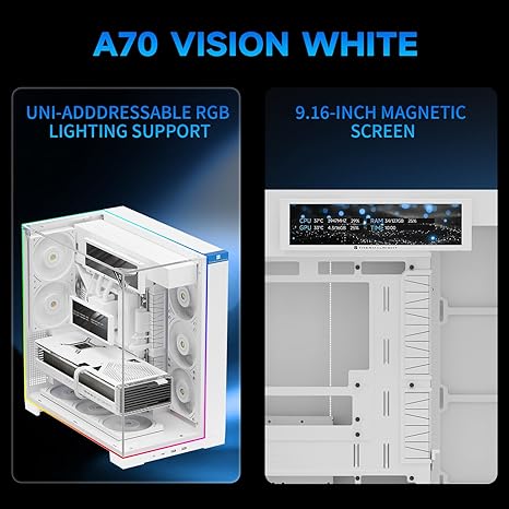 Thermalright A70 Vision ATX Gaming Case with 9.16" LCD Display - White