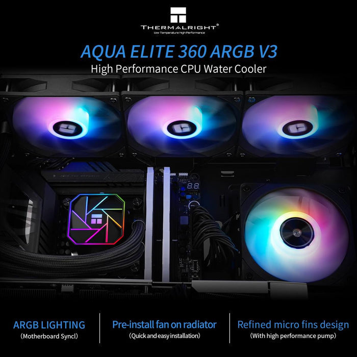 Thermalright Aqua Elite 360 V3 ARGB AIO 360mm Liquid CPU Cooler - Black
