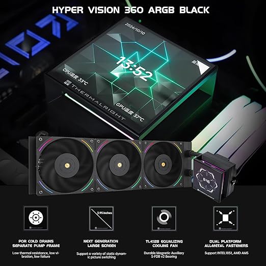 Thermalright Hyper Vision 360 ARGB AIO CPU Liquid Cooler - Black - PakByte Computers