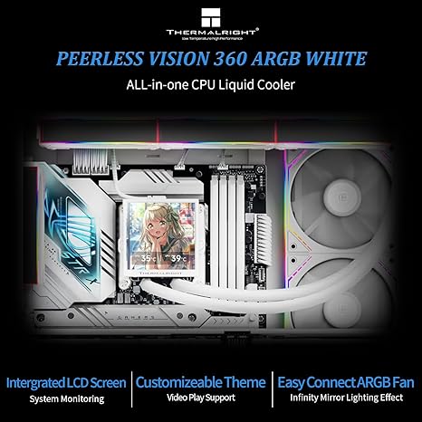 Thermalright Peerless Vision 360 ARGB 3.95" LCD Square Screen CPU Liquid Cooler - White