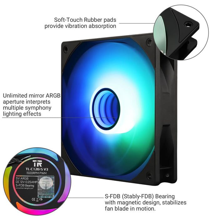 Thermalright TL-C12B-S V3 X3 ARGB 120mm Case Fan - PakByte Computers